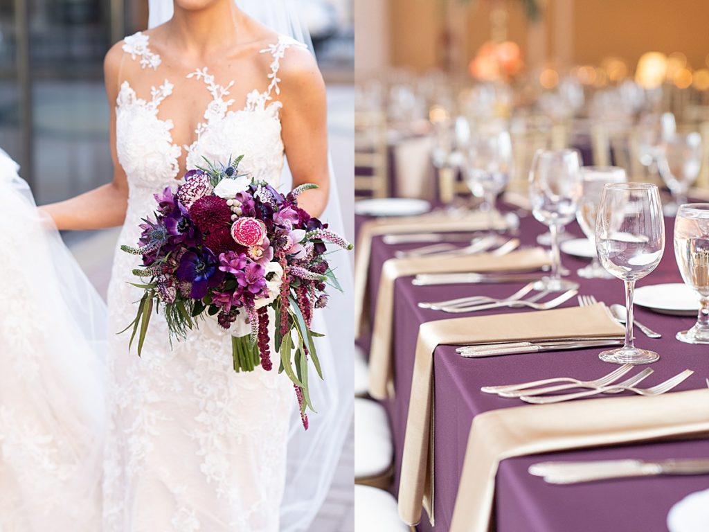 Purple accents wedding details