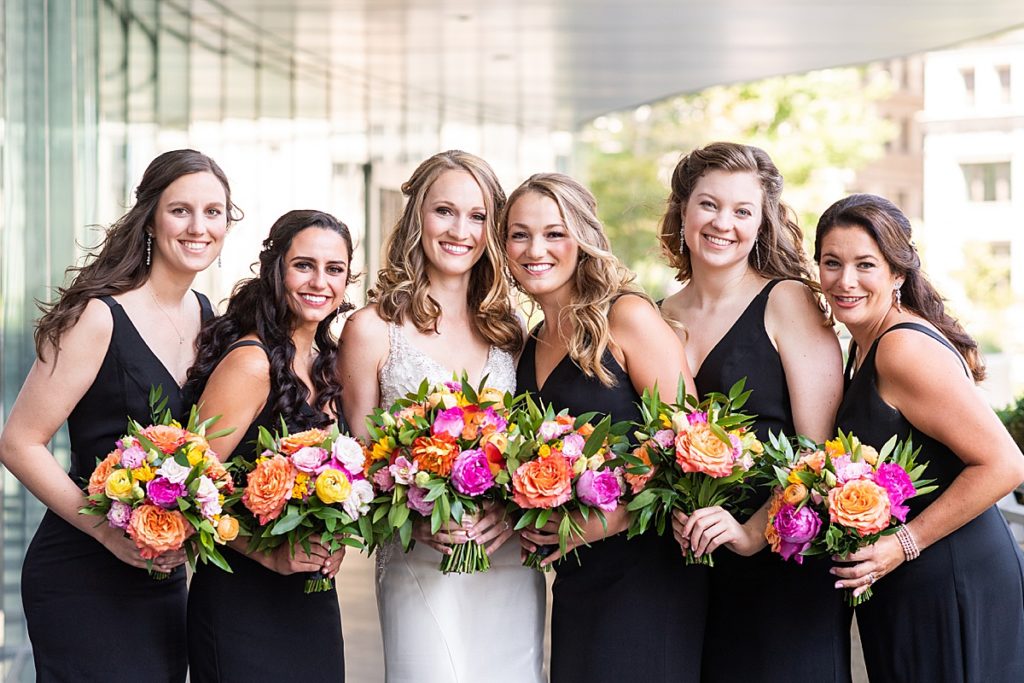 Colorful bouquets for bride and bridesmaids