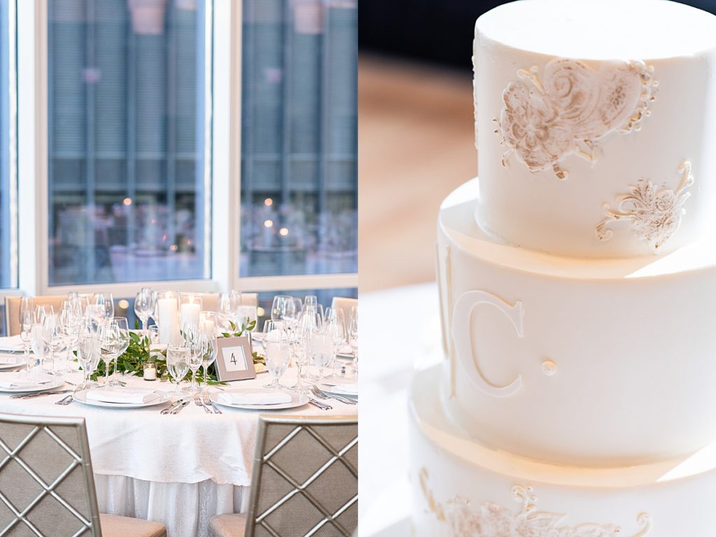 Tiered white wedding cake
