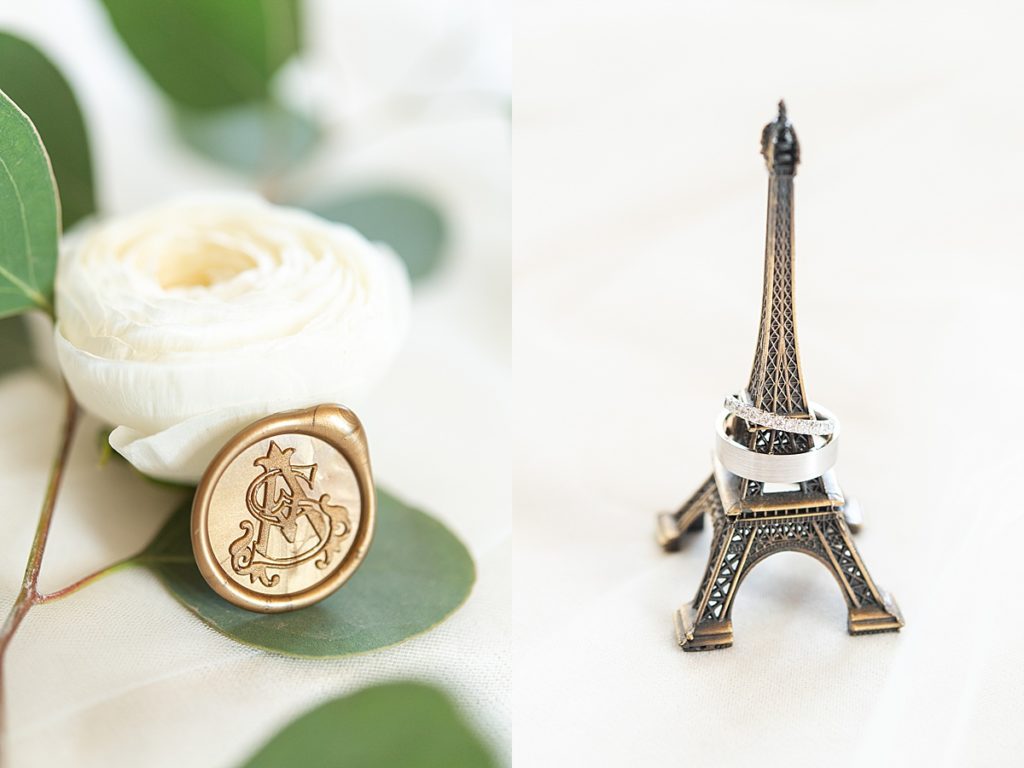 Eiffel Tower backdrop for the wedding rings