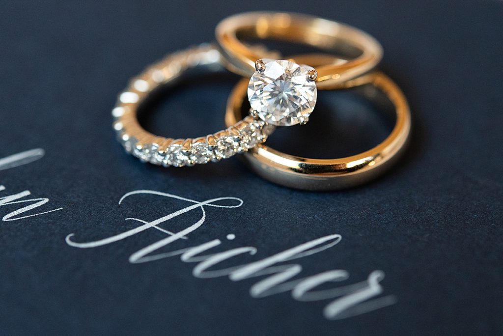 A gorgeous photo of the bride and grooms rings