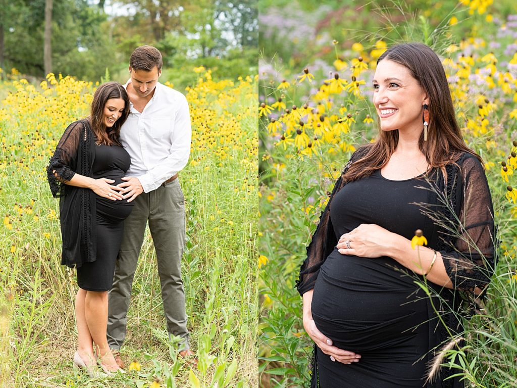 Fields of flowers surround these parents to be