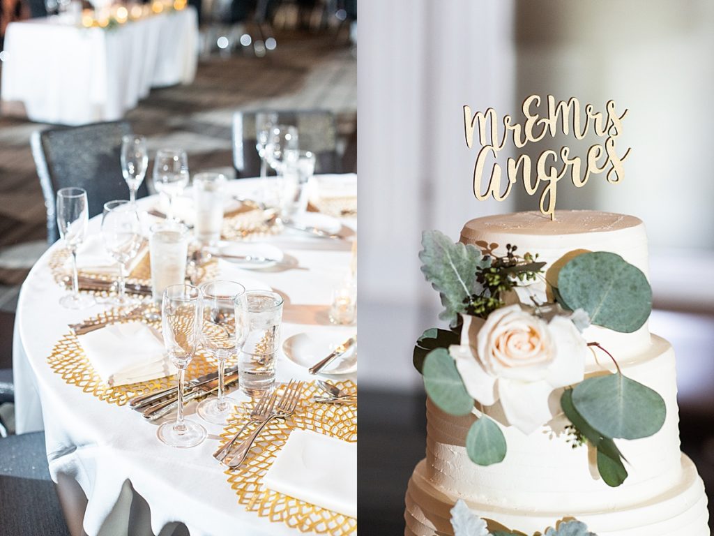 Cake topper and gold chargers