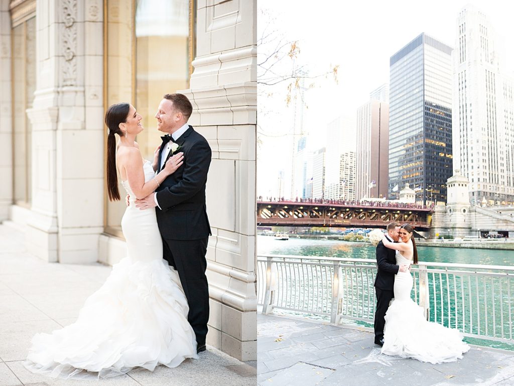Bride and Groom pose throughout the city