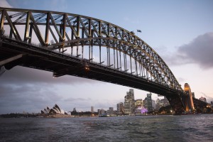Sydney Night view harbor bridge and opera house