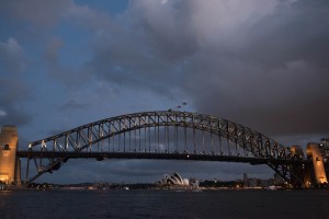 Sydney harbor bridge and opera house at night