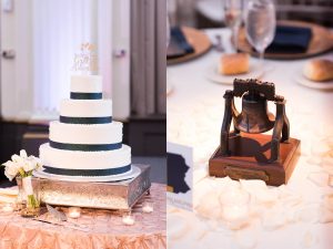 white and navy wedding cake