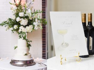 The white cake and specialty cocktail