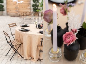 Peach and black table setting at Long Hollow Farms wedding venue in Nashville, Tennessee