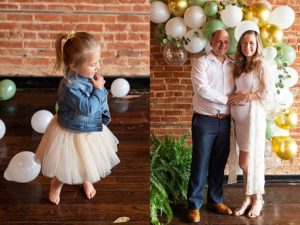 Photo of Elizabeth and Vince Nord and their daughter at their baby gender reveal party in Tennessee.