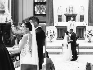 close up photos from a bride and groom during their church wedding ceremony