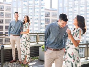 Photos from an at-home engagement photo shoot in Chicago's West Loop neighborhood
