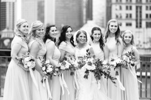 Black and white photo of bride and bridesmaids