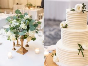 Close up of three-tier wedding cake