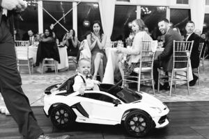 The ring bearer rode into the reception in a remote-controlled Lamborghini