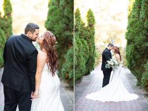 The bride and groom took wedding photos at the Memphis Botanical Gardens
