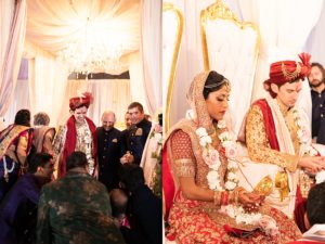 bride and groom partake in traditional Indian wedding ceremony