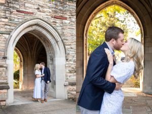the couple posed for engagement photos at Scarritt Bennett