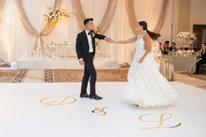 the bride and groom had their first dance